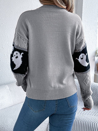 Ghost Round Neck Long Sleeve Sweater Fashion