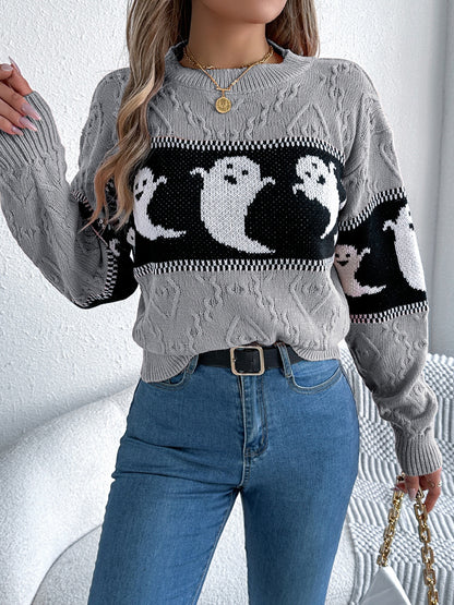 Ghost Round Neck Long Sleeve Sweater Fashion