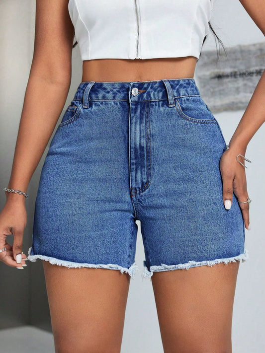 Raw Hem High Waist Denim Shorts