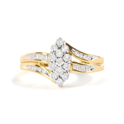 10K Yellow Gold 1/2 Cttw Pear Cluster and Channel Set Diamond Ring (H-I Color, I1-I2 Clarity)