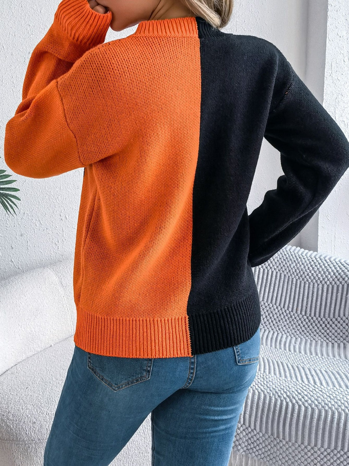 Contrast Round Neck - Long Sleeve Sweater