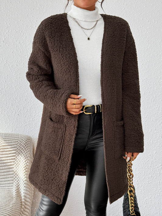 Open Front Long Sleeve Winter Coat-Fashionable