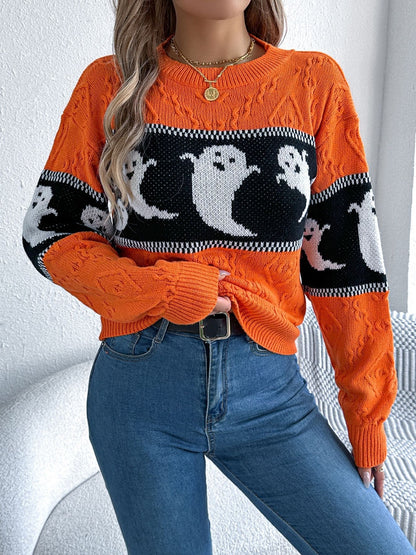 Ghost Round Neck Long Sleeve Sweater Fashion