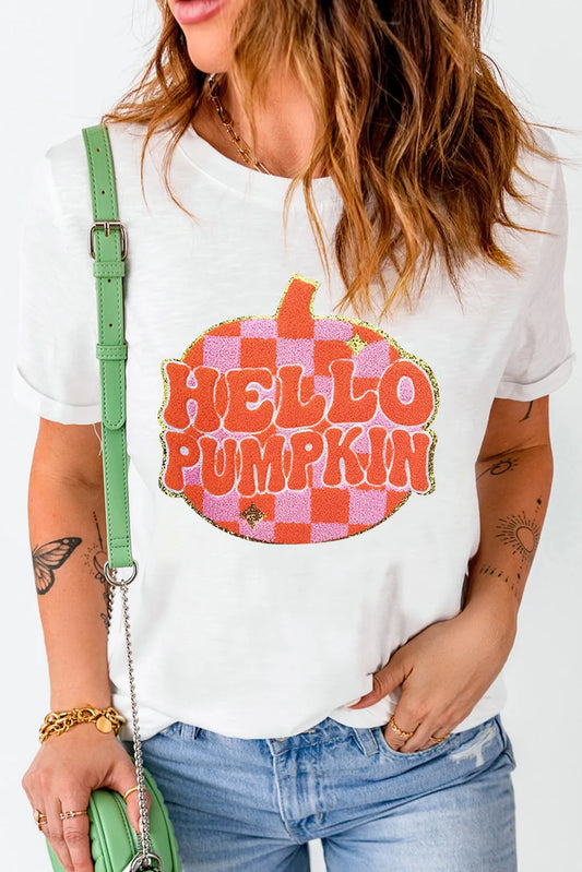 Pumpkin Round Neck Short Sleeve T--Shirt