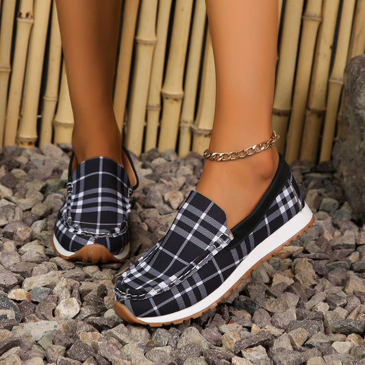 Plaid Round Toe Slip-Ons - Comfortable Fit