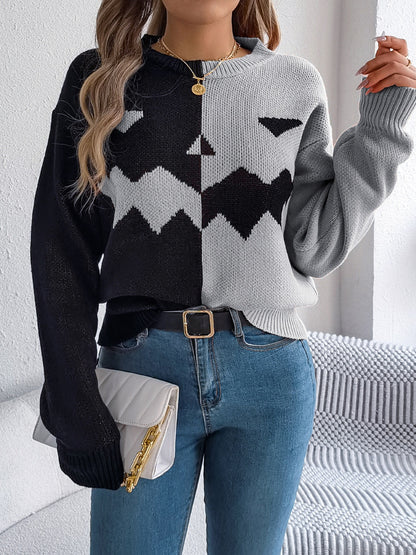 Contrast Round Neck - Long Sleeve Sweater