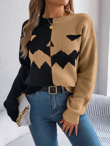 Contrast Round Neck - Long Sleeve Sweater