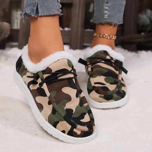 Fuzzy Camouflage Round Toe Shoes-Comfortable-Fashion