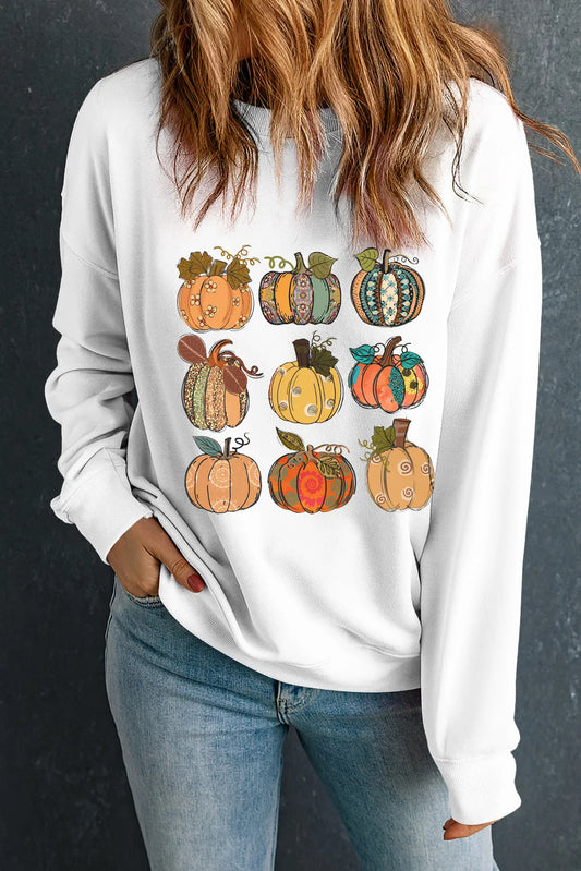 Pumpkin Graphic Long Sleeve Sweatshirt-Halloween