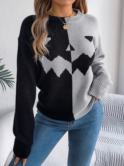 Contrast Round Neck - Long Sleeve Sweater