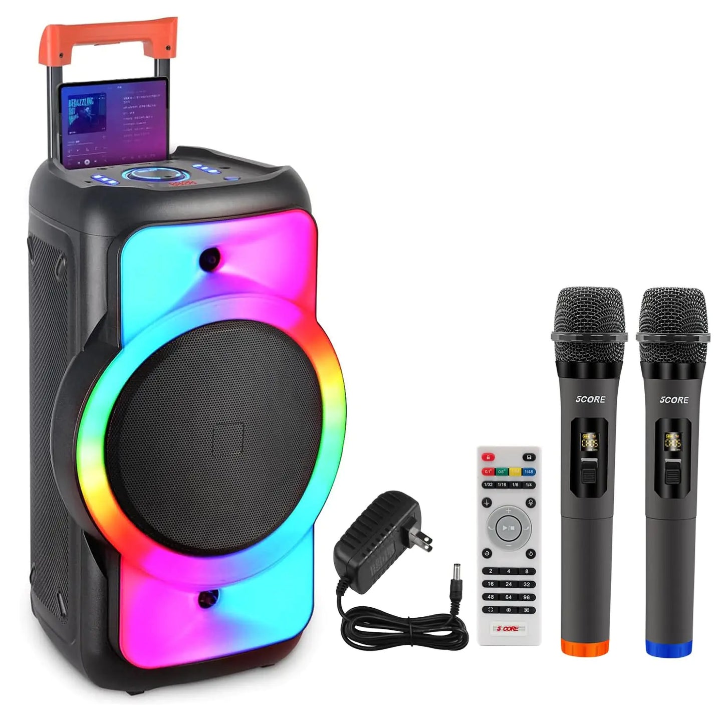 5Core Bluetooth Party Speaker 12 inch PA RGB Partybox Karaoke Machine + 2 Wireless Mic