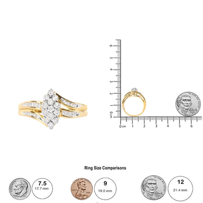 10K Yellow Gold 1/2 Cttw Pear Cluster and Channel Set Diamond Ring (H-I Color, I1-I2 Clarity)