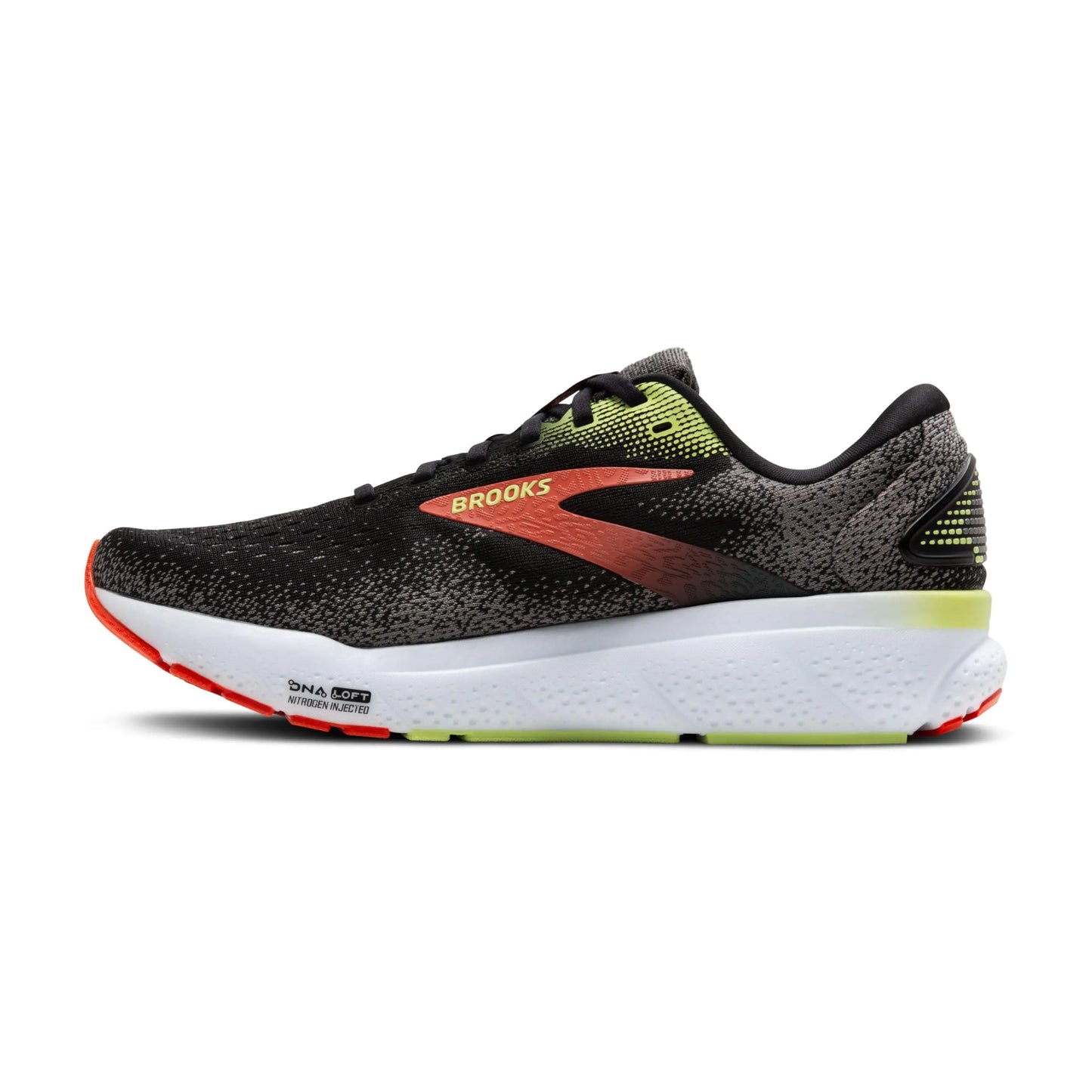 Brooks Men’s Ghost 16 Neutral Running Shoe 10.5 Black/Mandarin Red/Green