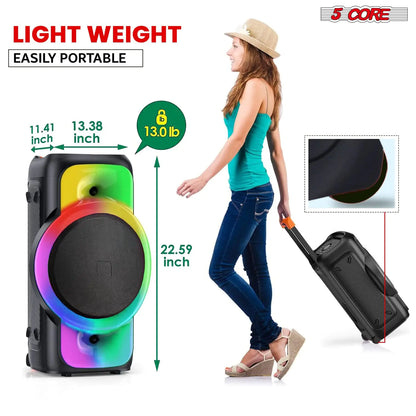 5Core Bluetooth Party Speaker 12 inch PA RGB Partybox Karaoke Machine + 2 Wireless Mic