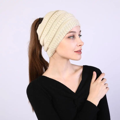 Winter Knitted Ponytail Beanies Stylish Cute