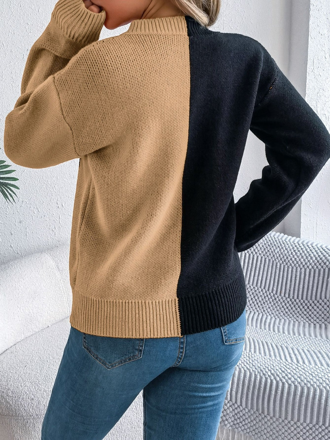 Contrast Round Neck - Long Sleeve Sweater