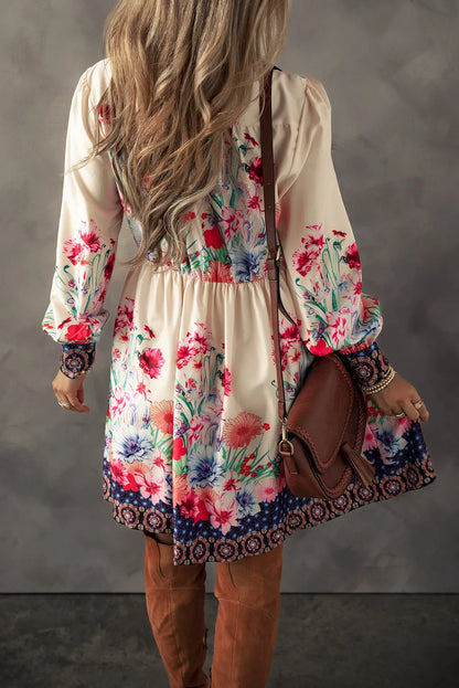 Flower Button Down - Lantern Sleeve Dress