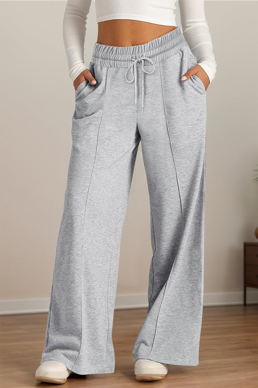 Drawstring Elastic Waist - Wide Leg Pants