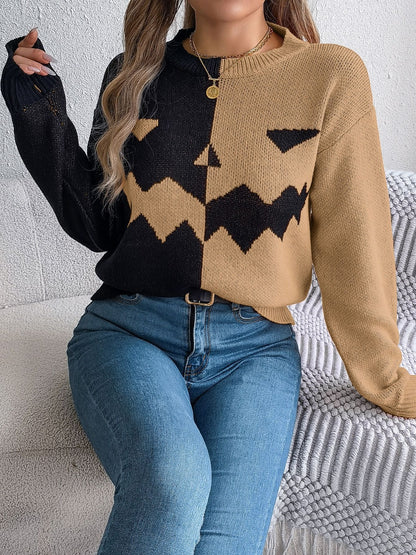 Contrast Round Neck - Long Sleeve Sweater