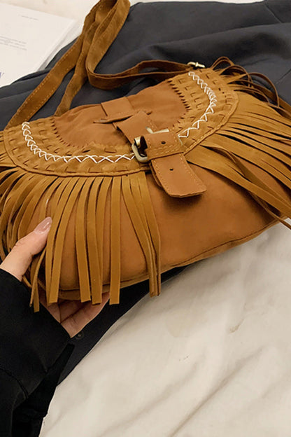 Suede Fringe Wide Strap Shoulder Bag-Stylish