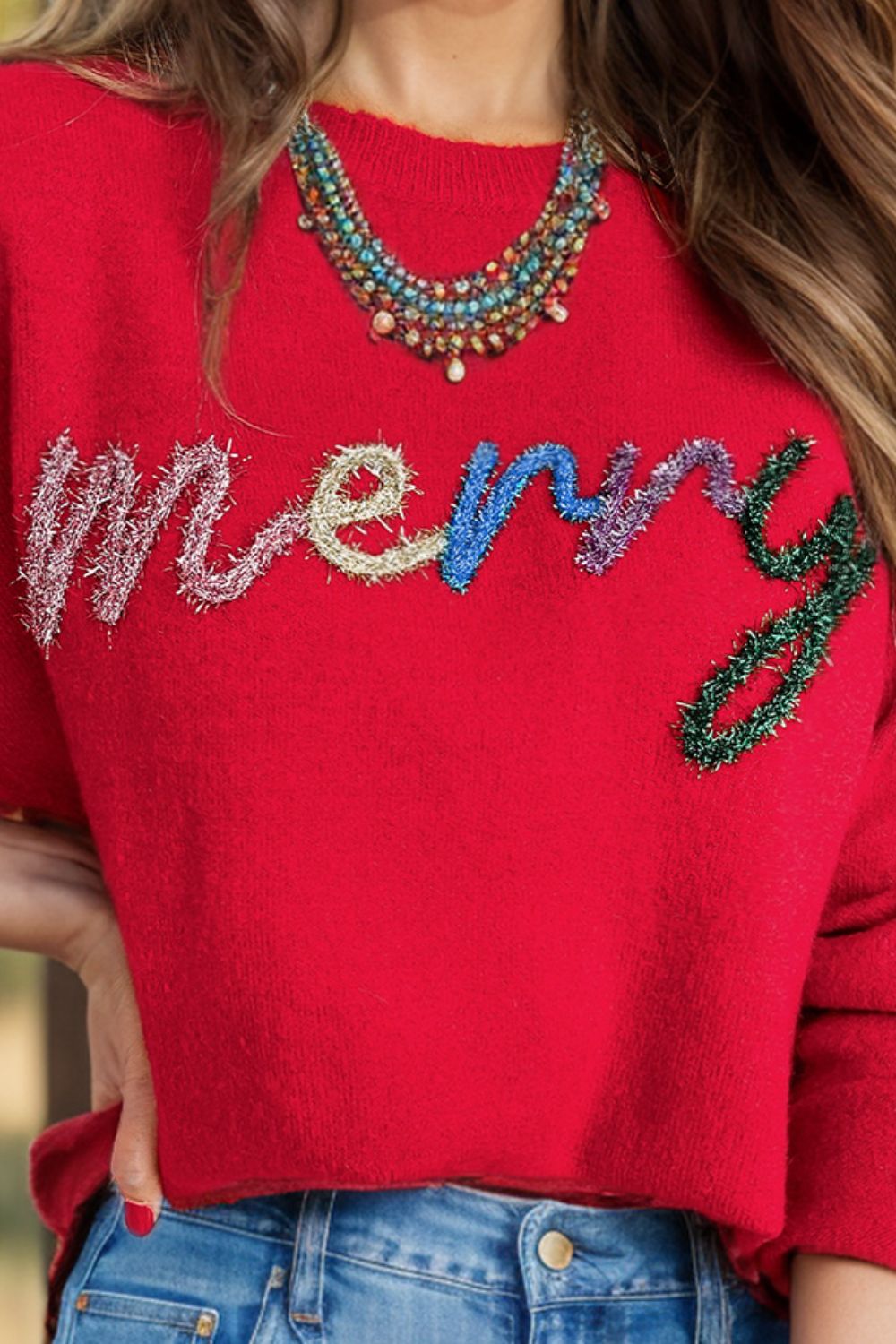 MERRY Round Neck Long Sleeve Sweater-Cozy