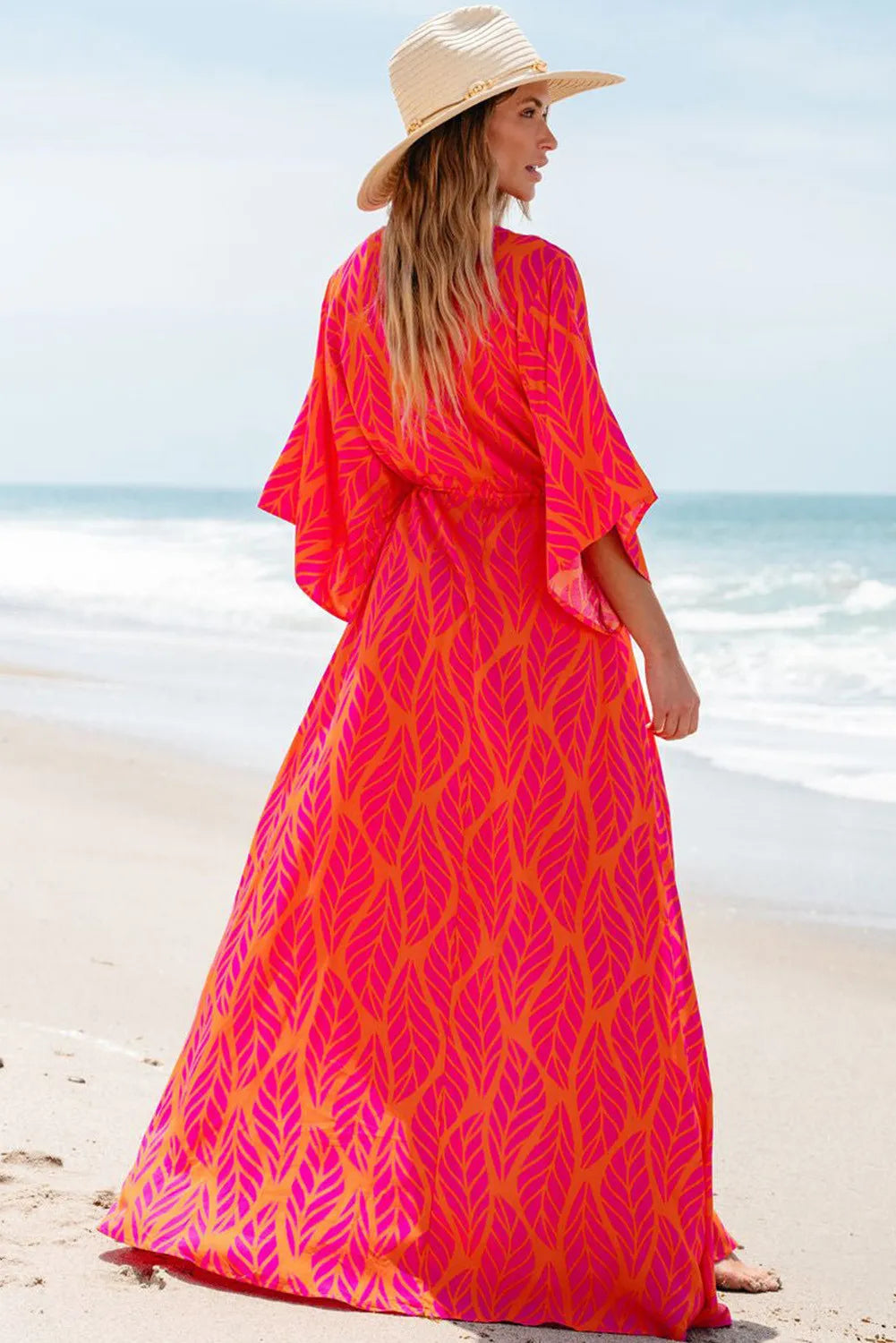 Drawstring Printed V-Neck Maxi Dress Versatile