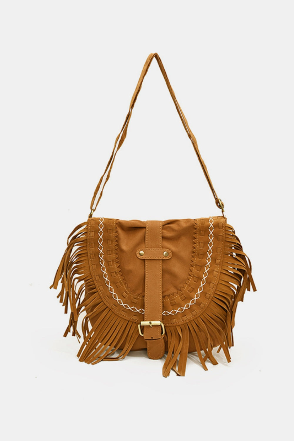 Suede Fringe Wide Strap Shoulder Bag-Stylish