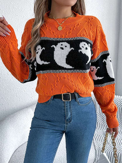 Ghost Round Neck Long Sleeve Sweater Fashion