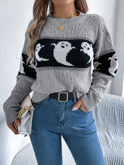 Ghost Round Neck Long Sleeve Sweater Fashion