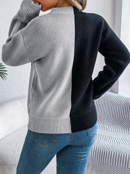 Contrast Round Neck - Long Sleeve Sweater