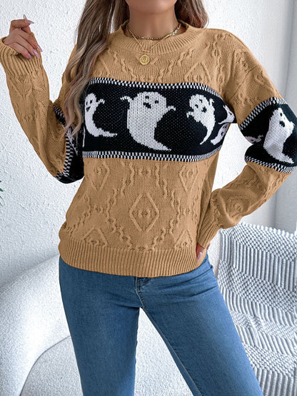 Ghost Round Neck Long Sleeve Sweater Fashion