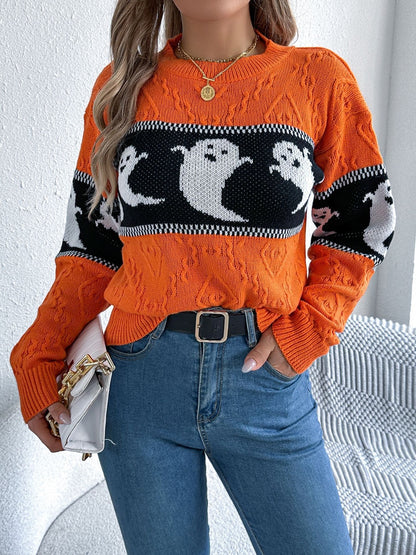 Ghost Round Neck Long Sleeve Sweater Fashion