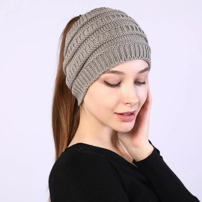 Winter Knitted Ponytail Beanies Stylish Cute